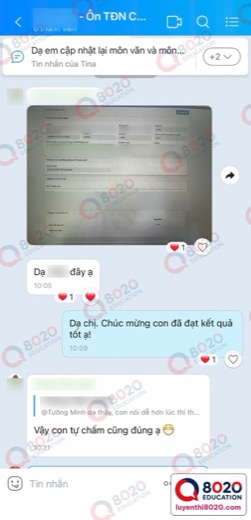 Phụ huynh báo kết quả thi vào lớp 6 trọng điểm — học viên 8020