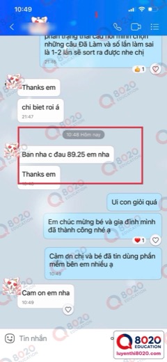 Phụ huynh báo kết quả thi vào lớp 6 trọng điểm — học viên 8020
