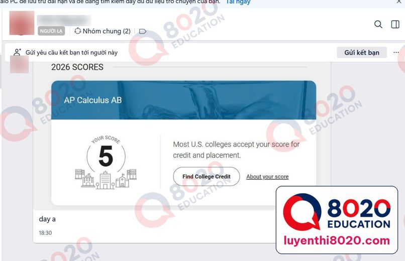 AP Calculus AB · 5 — ảnh kết quả của học viên 8020