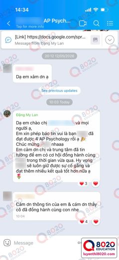 AP Psychology · 4 — ảnh kết quả của học viên 8020