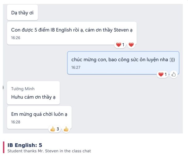 Học viên IB 8020 báo đạt 5 môn English